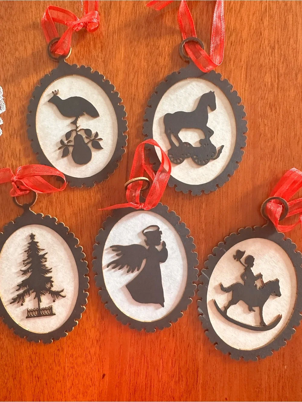 Handcrafted 8 Silhouette Ornaments Set - Black and White